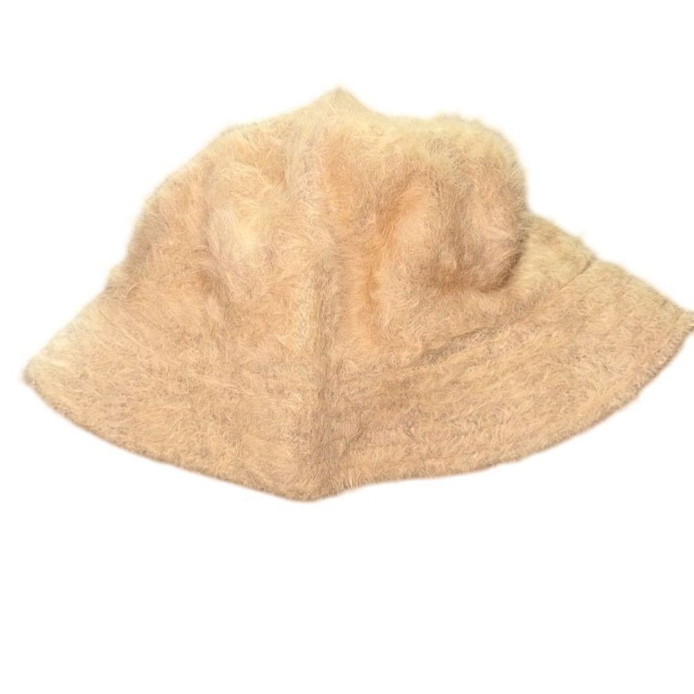 Vtg cappelli angora Fuzzy Beige Bucket Hat Unisex‎ Winter Casual wool soft cozy